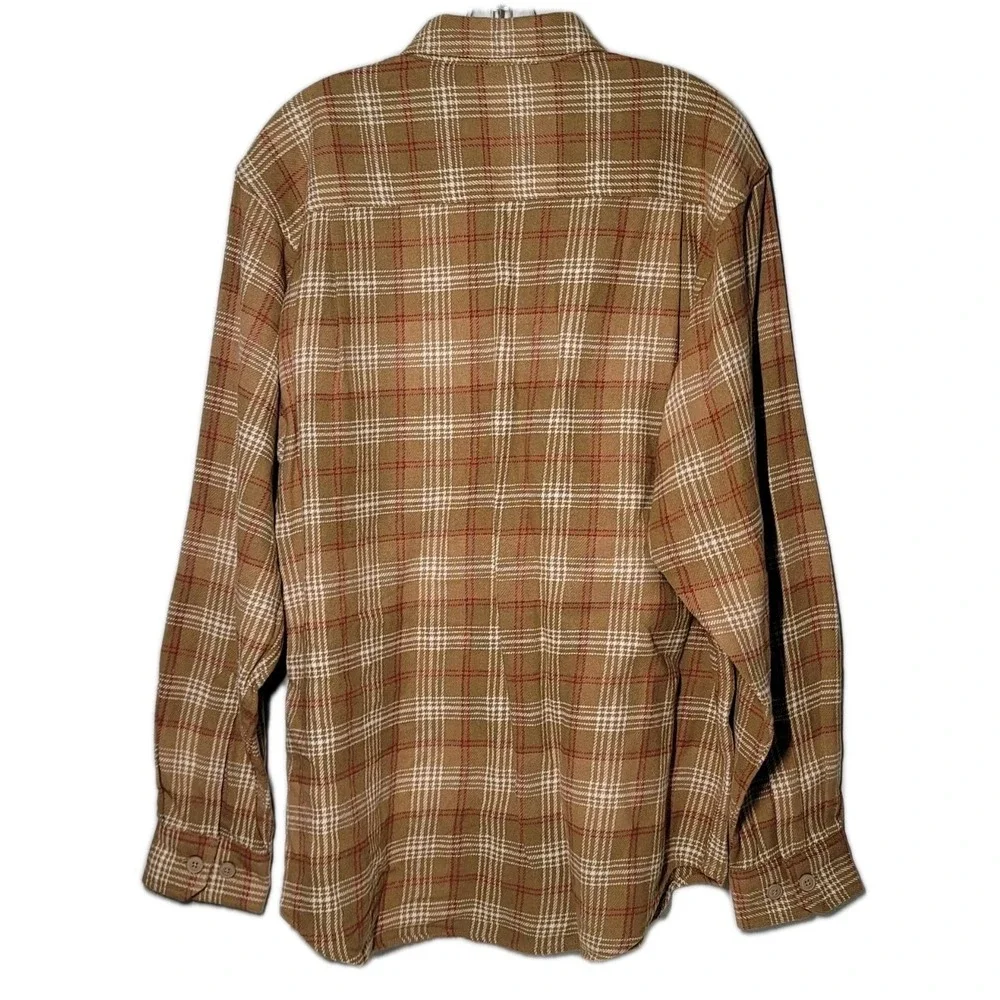 Wolverine Mens Large Button Down Shirt  Brown Plaid Long Sleeve Cotton‎ Flannel